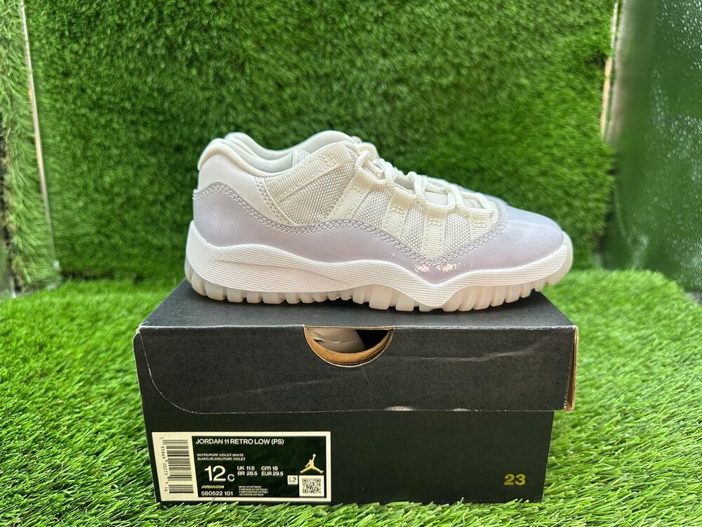 Air Jordan 11 Retro Low 580522-101 Athletic Shoes Boys 12C White Leather Walking